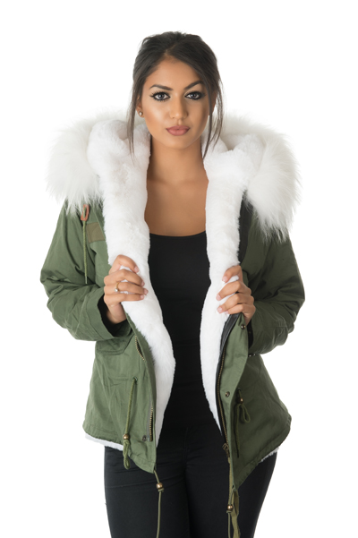 white fur parka jacket