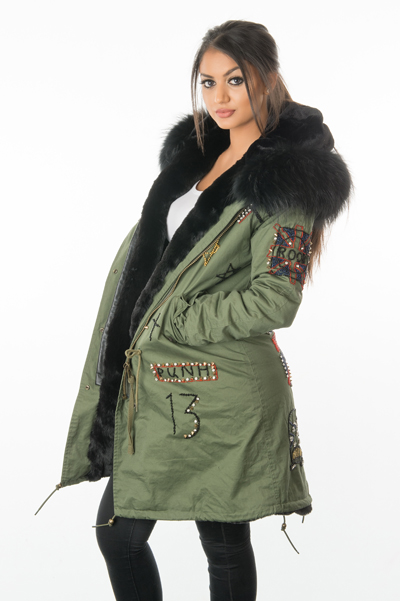 womens badged fur lined parka coat