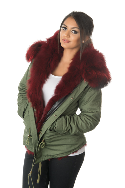 ruby red fox fur parka jacket