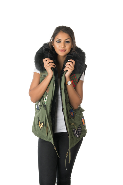 womens military fur gilet